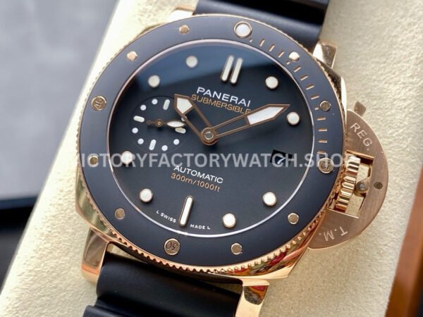 VS Factory Panerai Submersible Pam02164 42mm Yellow Gold Rubber Strap Black Dial
