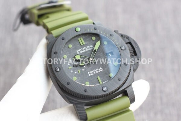 VS Factory Panerai Submersible Pam00961 42mm Black Carbon Fiber Marina Green Rubber Strap Black Dial