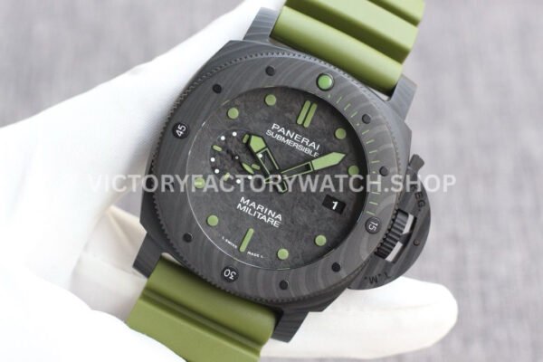 VS Factory Panerai Submersible Pam00961 42mm Black Carbon Fiber Marina Green Rubber Strap Black Dial