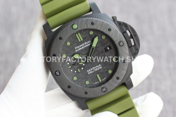VS Factory Panerai Submersible Pam00961 42mm Black Carbon Fiber Marina Green Rubber Strap Black Dial