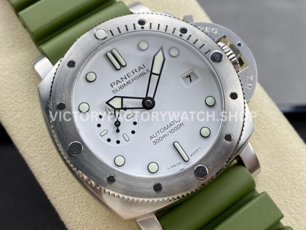VS Factory Panerai Submersible Quarantaquattro Bianco Pam1226 44mm Steel Green Rubber Strap White Dial