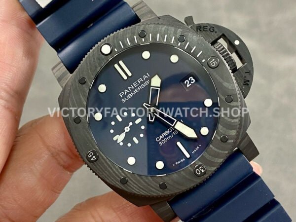 VS Factory Panerai Submersible Quarantaquattro Pam01232 44mm Carbon Fiber Rubber Strap Blue Dial