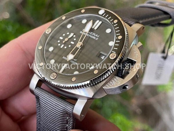 VS Factory Panerai Submersible Quarantaquattro Pam01288 44mm Steel Canvas Strap Grey Dial