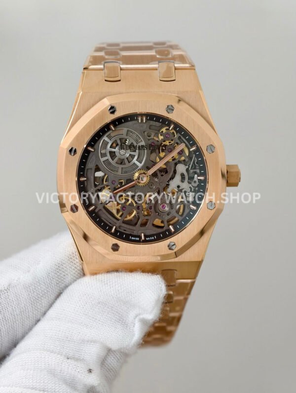 ZF AP Royal Oak Jumbo 16204 rose gold skeletonized dial replica luxury watch