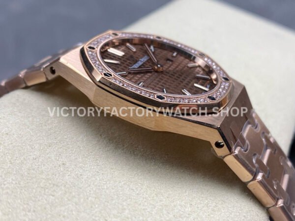 ZF Factory Audemars Piguet Royal Oak Lady 33mm Diamond Bezel Full Rose Gold Brown Dial