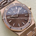 ZF Factory Audemars Piguet Royal Oak Lady 33mm Diamond Bezel Full Rose Gold Brown Dial
