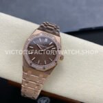 ZF Factory Audemars Piguet Royal Oak Lady 33mm Diamond Bezel Full Rose Gold Brown Dial