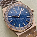 ZF Factory Audemars Piguet Royal Oak Lady 67651OR.ZZ.1261OR.02 33mm Diamond Be ( (5) ZF Factory Audemars Piguet Royal Oak Lady 67651OR.ZZ.1261OR.02 33mm Diamond Bezel Full Rose Gold Blue Dial