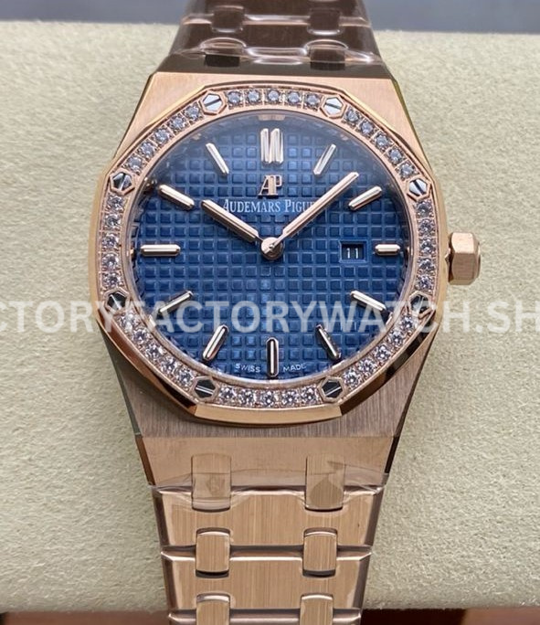 ZF Factory Audemars Piguet Royal Oak Lady 67651OR.ZZ.1261OR.02 33mm Diamond Be ( (8) ZF 67651OR blue dial rose gold AP Lady
