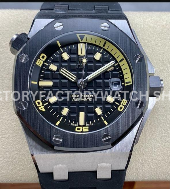 ZF Factory Audemars Piguet Royal Oak Offshore Diver 15720CN.OO.A002CA.01 42m ( (7) ZF AP Offshore Diver 15720CN black dial white gold super clone watch 42mm
