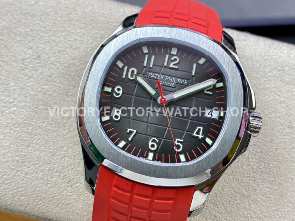 ZF Factory Patek Philippe Aquanaut 5167 40mm Steel Red Rubber Strap Arabic Numerals Black Dial (4) ZF Factory Patek Philippe Aquanaut 5167 40mm Steel Red Rubber Strap Arabic Numerals Black Dial