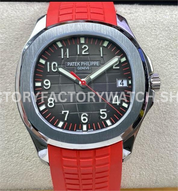 ZF Factory Patek Philippe Aquanaut 5167 40mm Steel Red Rubber Strap Arabic Numerals Black Dial (8) ZF Factory Patek Philippe Aquanaut 5167 black dial red rubber strap