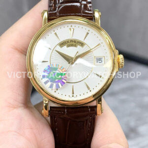 ZF Factory Patek Philippe Calatrava 5153J yellow gold silver dial leather strap