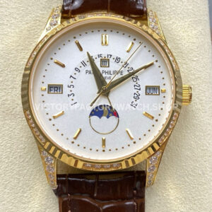ZM Factory Patek Philippe 5050J yellow gold white dial leather strap
