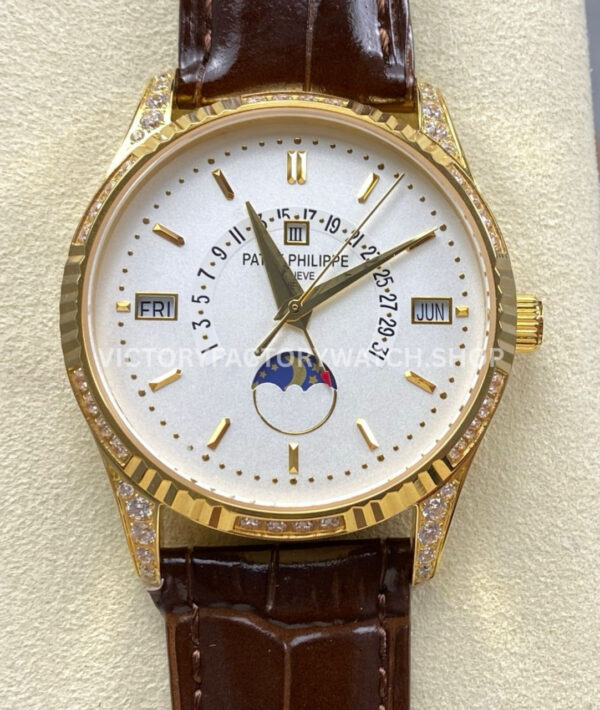 ZM Factory Patek Philippe 5050J yellow gold white dial leather strap