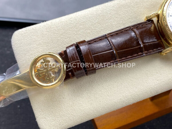 ZM Factory Patek Philippe Perpetual Calendar 5159 38mm Engraving Yellow Gold Leather Strap White Dial