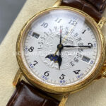 ZM Factory Patek Philippe Perpetual Calendar 5159 38mm Engraving Yellow Gold Leather Strap White Dial