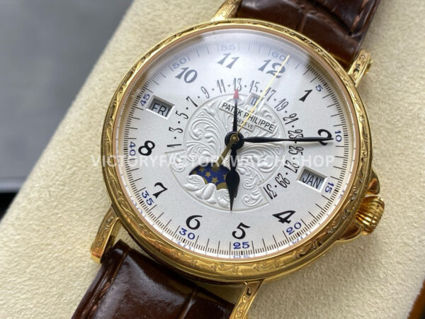 ZM Factory Patek Philippe Perpetual Calendar 5159 38mm Engraving Yellow Gold Leather Strap White Dial