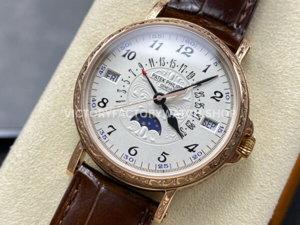 ZM Factory Patek Philippe Perpetual Calendar 5159G 38mm Engraving Rose Gold Leather Strap White Dial (1) ZM Factory Patek Philippe Perpetual Calendar 5159G 38mm Engraving Rose Gold Leather Strap White Dial