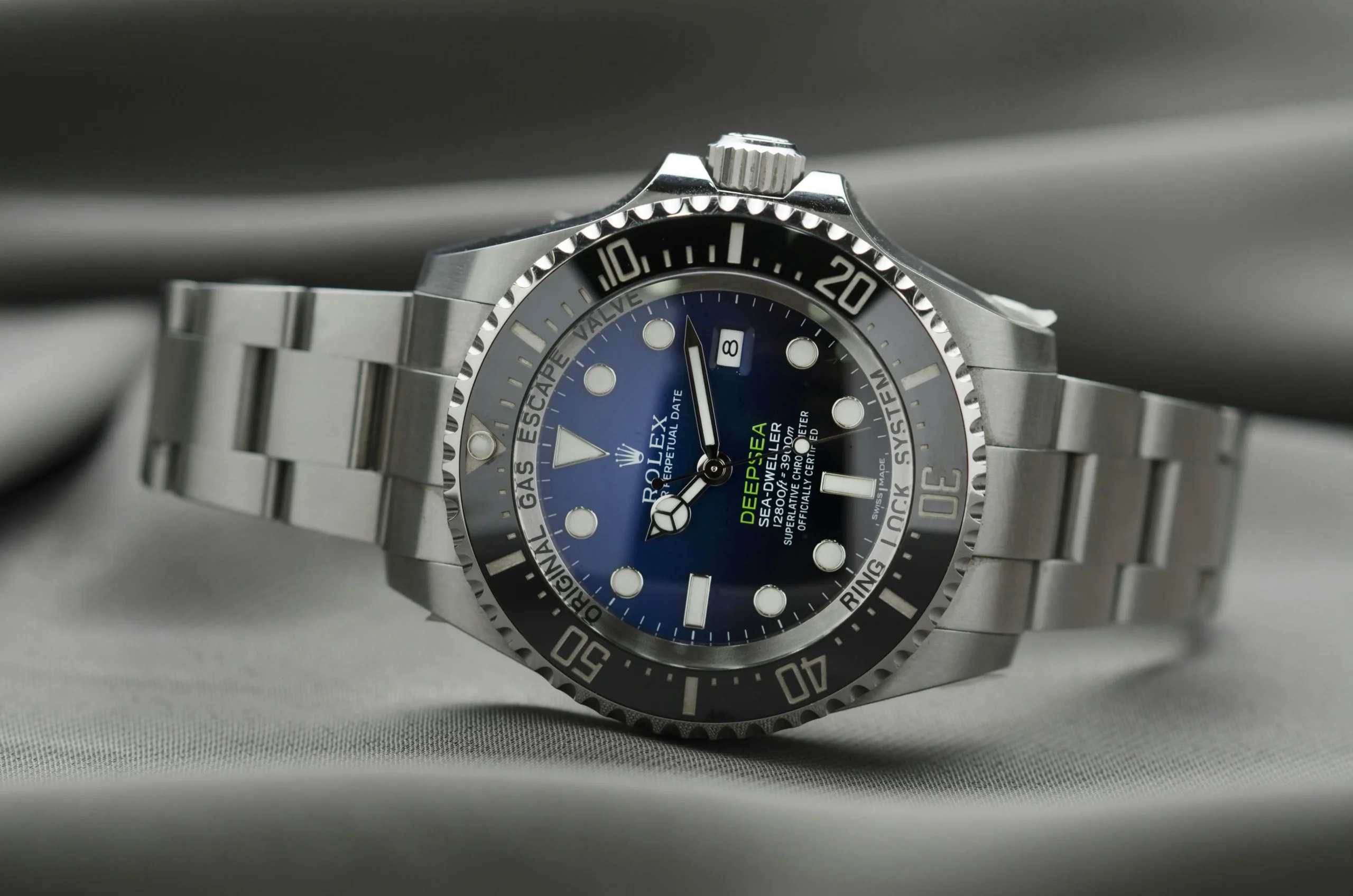 VS Factory with the best rolex super clone watch with blue dial close-up, showing clean factory level finishing and high-grade clone movement
