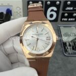 8F Factory Vacheron Constantin Overseas 4500V rose gold brown rubber strap silver dial replica watch
