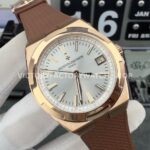 8F Factory Vacheron Constantin Overseas 4500V/000R-B127 41mm Rose Gold Brown Rubber Strap Silver Dial