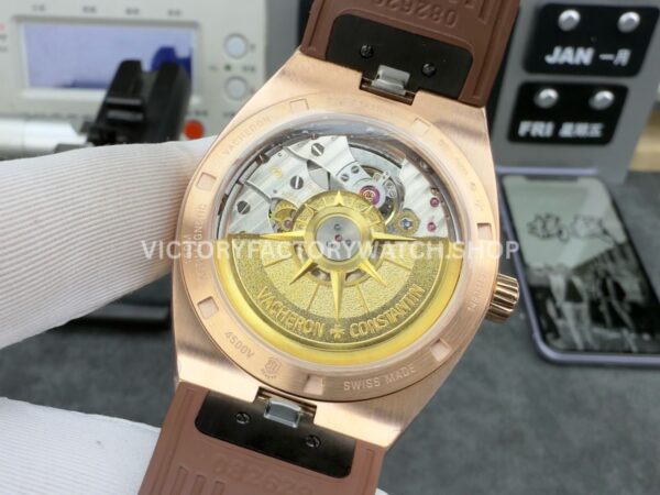 8F Factory Vacheron Constantin Overseas 4500V/000R-B127 41mm Rose Gold Brown Rubber Strap Silver Dial