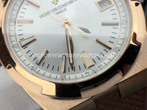 8F Factory Vacheron Constantin Overseas 4500V/000R-B127 41mm Rose Gold Brown Rubber Strap Silver Dial