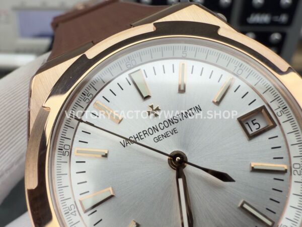 8F Factory Vacheron Constantin Overseas 4500V/000R-B127 41mm Rose Gold Brown Rubber Strap Silver Dial