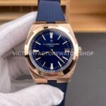 8F Factory Vacheron Constantin Overseas 4520V 41mm rose gold rubber strap blue dial replica watch