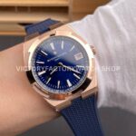 8F Factory Vacheron Constantin Overseas 4520V/210R-B705 41mm Rode Gold Rubber Strap Blue Dial