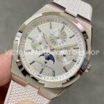8F Factory Vacheron Constantin Overseas Perpetual Calendar 4300V 41.5mm Steel White Rubber Strap Silver Dial