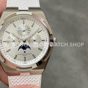 8F Factory Vacheron Constantin Overseas Perpetual Calendar 4300V 41.5mm Steel White Rubber S (6) 8F Factory Vacheron Constantin Overseas 4300V steel white rubber strap silver dial replica watch