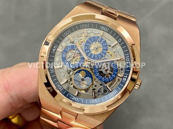 8F Factory Vacheron Constantin Overseas Perpetual Calendar Skeleton 4300V/120R-B642 41.5mm Full Rose Gold Skeletonized Dial