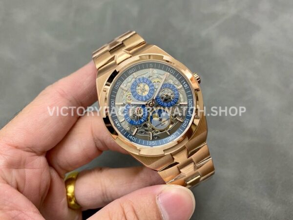 8F Factory Vacheron Constantin Overseas Perpetual Calendar Skeleton 4300V/120R-B642 41.5mm Full Rose Gold Skeletonized Dial
