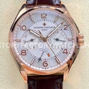 AI Factory Vacheron Constantin Fiftysix 4400E 000R B436 rose gold leather strap Arabic numerals silver dial replica watch
