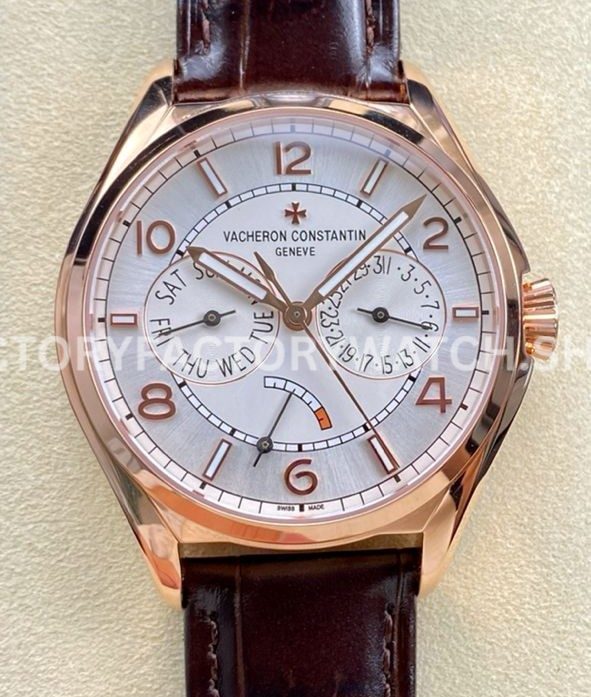 AI Factory Vacheron Constantin Fiftysix 4400E 000R B436 rose gold leather strap Arabic numerals silver dial replica watch