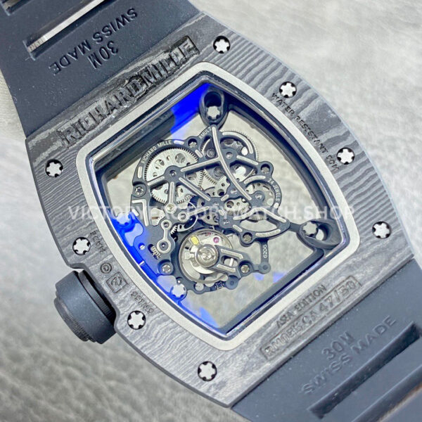 APS Factory Richard Mille RM 055 42.7mm Carbon Fiber Black Rubber Strap Skeletonized Rose Gold Dial (1) APS Factory Richard Mille RM 055 42.7mm Carbon Fiber Black Rubber Strap Skeletonized Rose Gold Dial