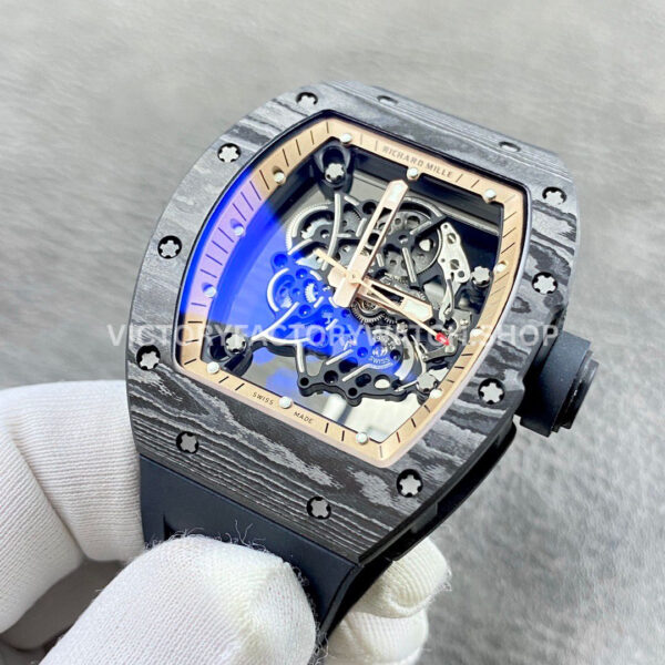 APS Factory Richard Mille RM 055 42.7mm Carbon Fiber Black Rubber Strap Skeletonized Rose Gold Dial (5) APS Factory Richard Mille RM 055 42.7mm Carbon Fiber Black Rubber Strap Skeletonized Rose Gold Dial