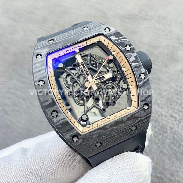 APS Factory Richard Mille RM 055 42.7mm Carbon Fiber Black Rubber Strap Skeletonized Rose Gold Dial (6) APS Factory Richard Mille RM 055 42.7mm Carbon Fiber Black Rubber Strap Skeletonized Rose Gold Dial