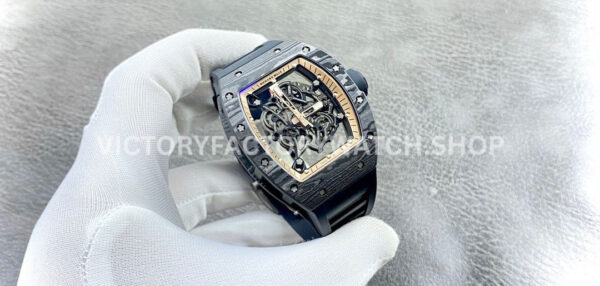 APS Factory Richard Mille RM 055 42.7mm Carbon Fiber Black Rubber Strap Skeletonized Rose Gold Dial (7) APS Factory Richard Mille RM 055 42.7mm Carbon Fiber Black Rubber Strap Skeletonized Rose Gold Dial