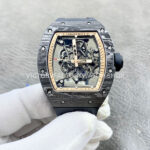APS Factory Richard Mille RM 055 42.7mm Carbon Fiber Black Rubber Strap Skeletonized Rose Gold Dial (9) APS Factory Richard Mille RM 055 carbon fiber black rubber strap rose gold skeletonized dial