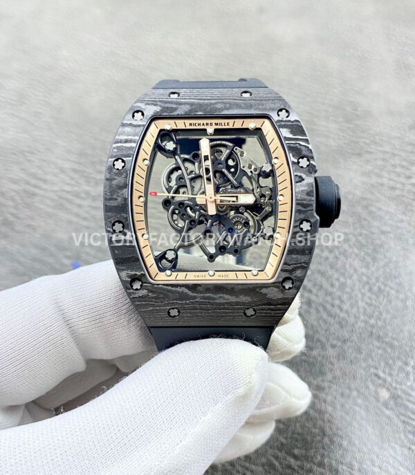 APS Factory Richard Mille RM 055 42.7mm Carbon Fiber Black Rubber Strap Skeletonized Rose Gold Dial (9) APS Factory Richard Mille RM 055 carbon fiber black rubber strap rose gold skeletonized dial
