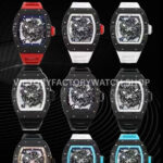 APS Factory Richard Mille RM 055 42.7mm Titanium Carbon Fiber Rubber Strap Skeletonized Black Subtitles On White Background Dial