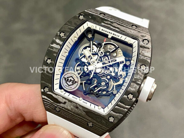 APS Factory Richard Mille RM 055 42.7mm Titanium Carbon Fiber Rubber Strap Skeletonized Black Subtitles On White Background Dial