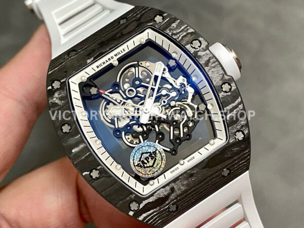APS Factory Richard Mille RM 055 42.7mm Titanium Carbon Fiber Rubber Strap Skeletonized Black Subtitles On White Background Dial