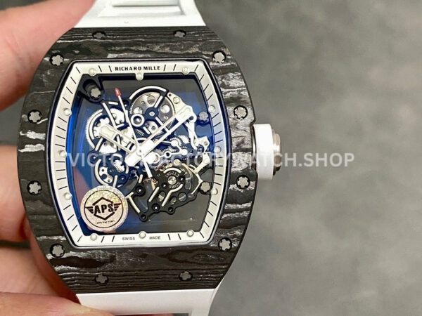 APS Factory Richard Mille RM 055 titanium carbon fiber black subtitles white background dial