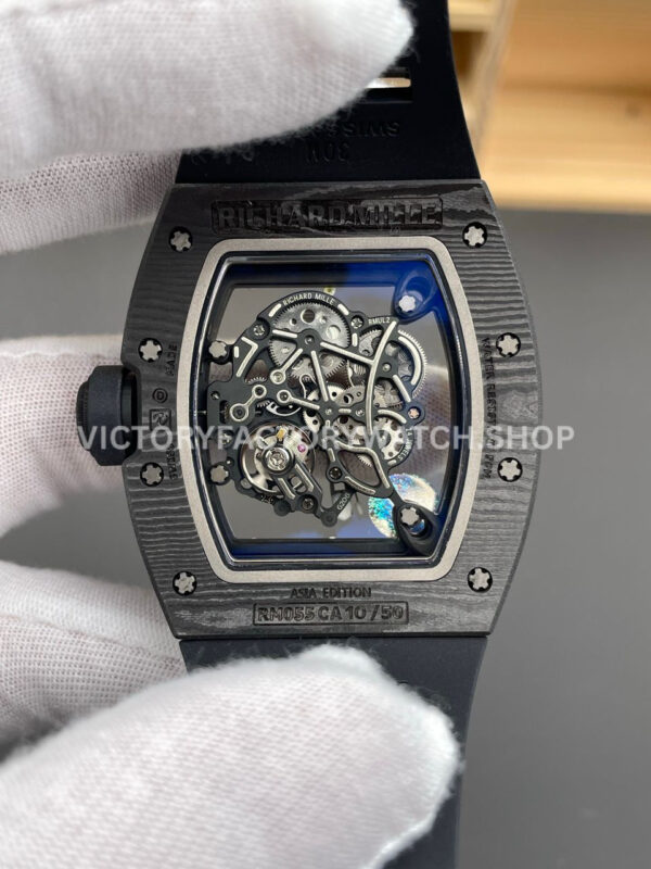 APS Factory Richard Mille RM 055 42.7mm Carbon Fiber Rubber Strap Skeletonized White Dial (4) APS Factory Richard Mille RM 055 42.7mm Carbon Fiber Rubber Strap Skeletonized White Dial