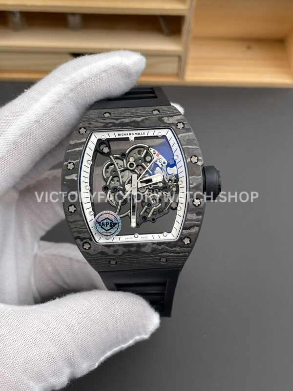 APS Factory Richard Mille RM 055 42.7mm Carbon Fiber Rubber Strap Skeletonized White Dial (9) APS Factory Richard Mille RM 055 carbon fiber rubber strap white skeletonized dial