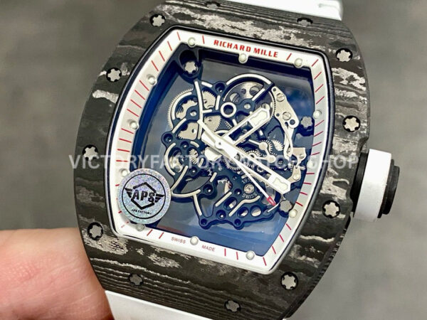 APS Factory Richard Mille RM 055 42.7mm Titanium Carbon Fiber Rubber Strap Ske ( (13) APS Factory Richard Mille RM 055 42.7mm Carbon Fiber Rubber Strap Skeletonized Red Subtitles On White Background Dial